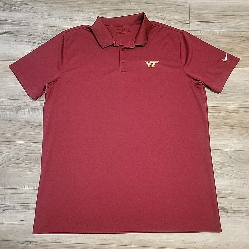 Virginia Tech Nike Shirt Mens XL Red Maroon Dri Fit Hokies NCAA Performance Polo